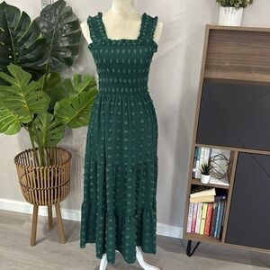Fashion tiered smocked midi lightweight dress with dotted fluff